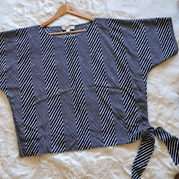 Michael Kors Navy & White Chevron Batwing Top – Size L - Picture 2 of 9